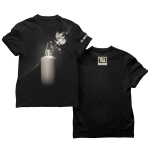 Black Till Lindemann Es brennt Glow in the Dark T-Shirt with luminous prints on the front, back, and sleeve, made from 100% organic cotton.